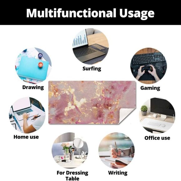 Large Mouse Pad, Cute Pink Desk Mat for Desktop, Women Girls PU Leather Waterpro - Picture 6 of 6